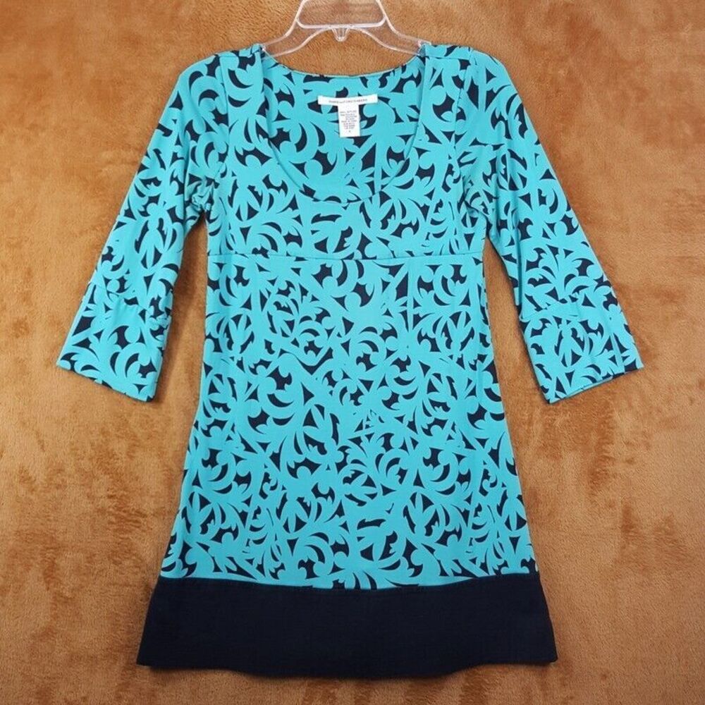 DIANE VON FURSTENBERG Womens Dress Size 4 Blue Pullover Empire Waist A-Line Silk
